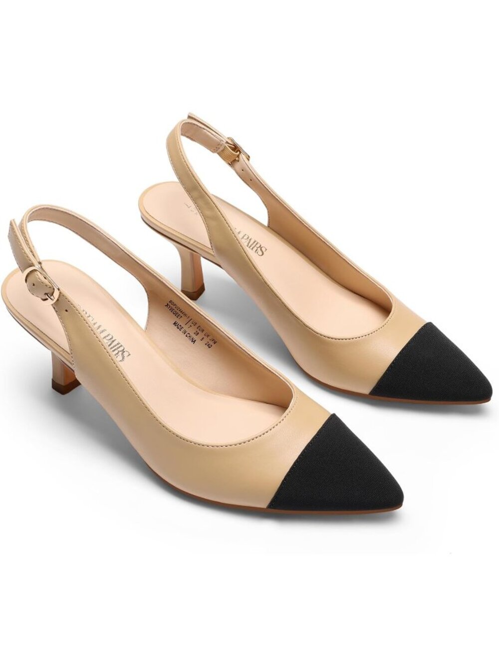 Womens Nude Faux Leather Kitten Slingback Low Heels Casual Dress Shoes Pumps - Picture 5 of 6